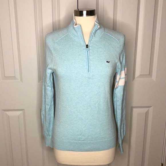 Vineyard Vines Cotton 1/4 Zip Pullover Light Blue White Small - Picture 1 of 7